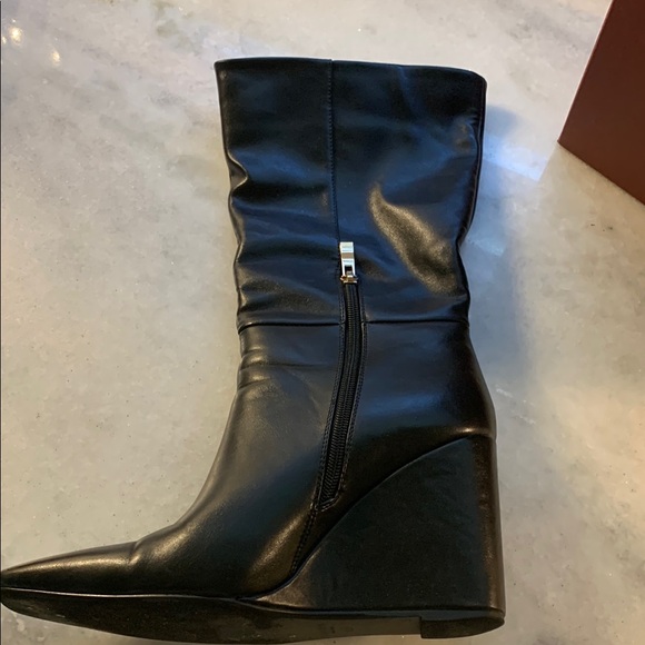 Black Leather Wedge Boots - Picture 2 of 2